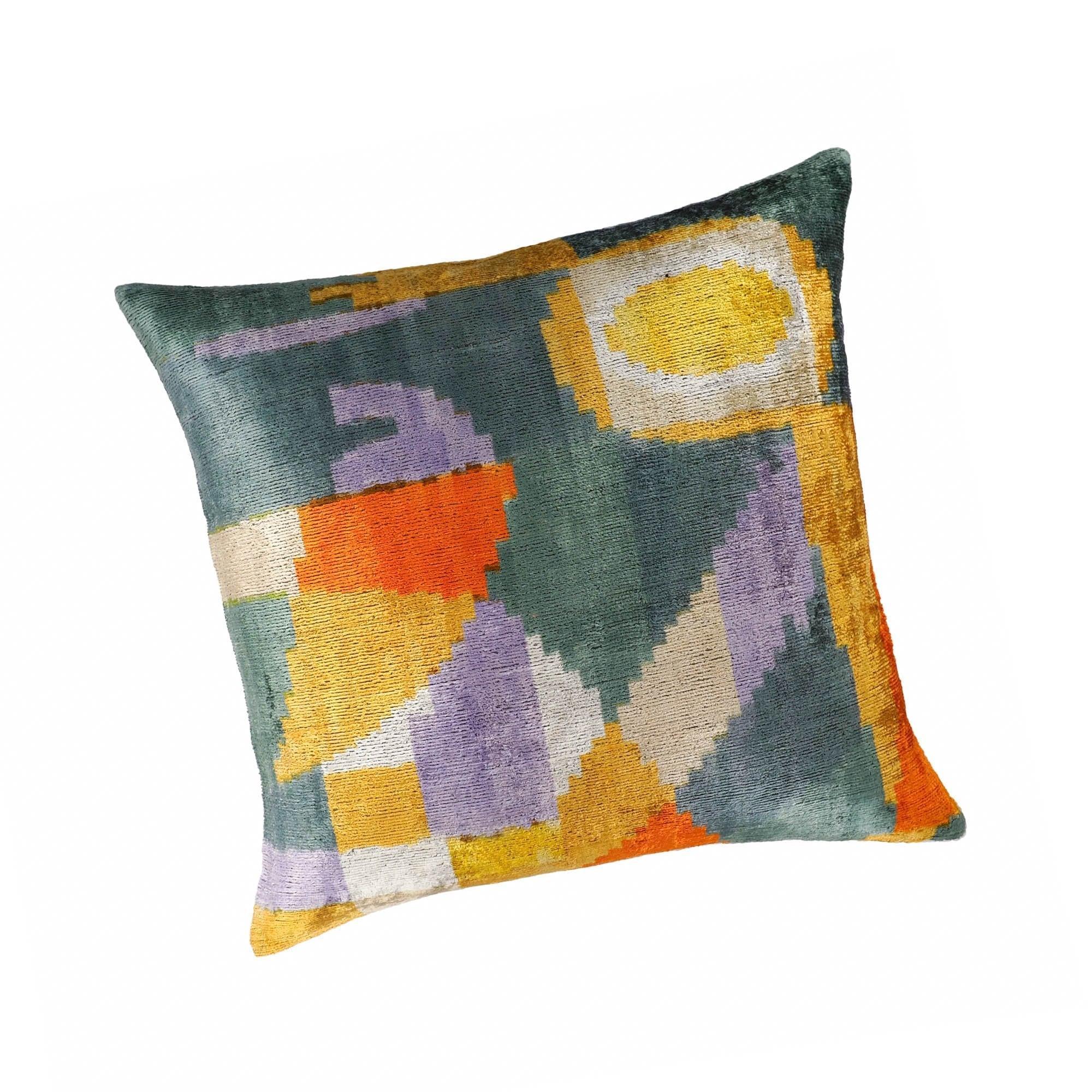 Sailing Silk Velvet Ikat Throw Pillow Cover, X 20, back view - House Of Avana