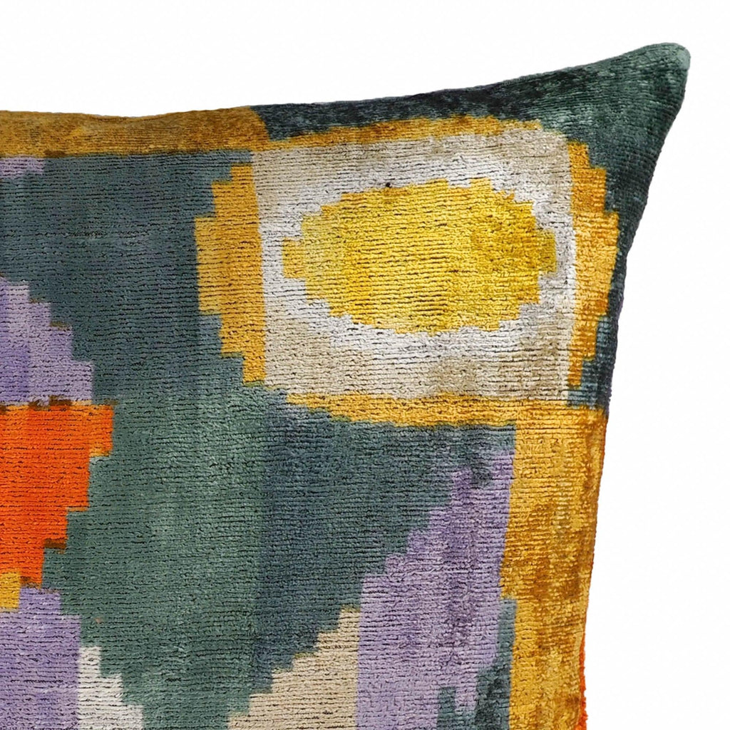 Sailing Silk Velvet Ikat Throw Pillow Cover, X 20, side view - House Of Avana