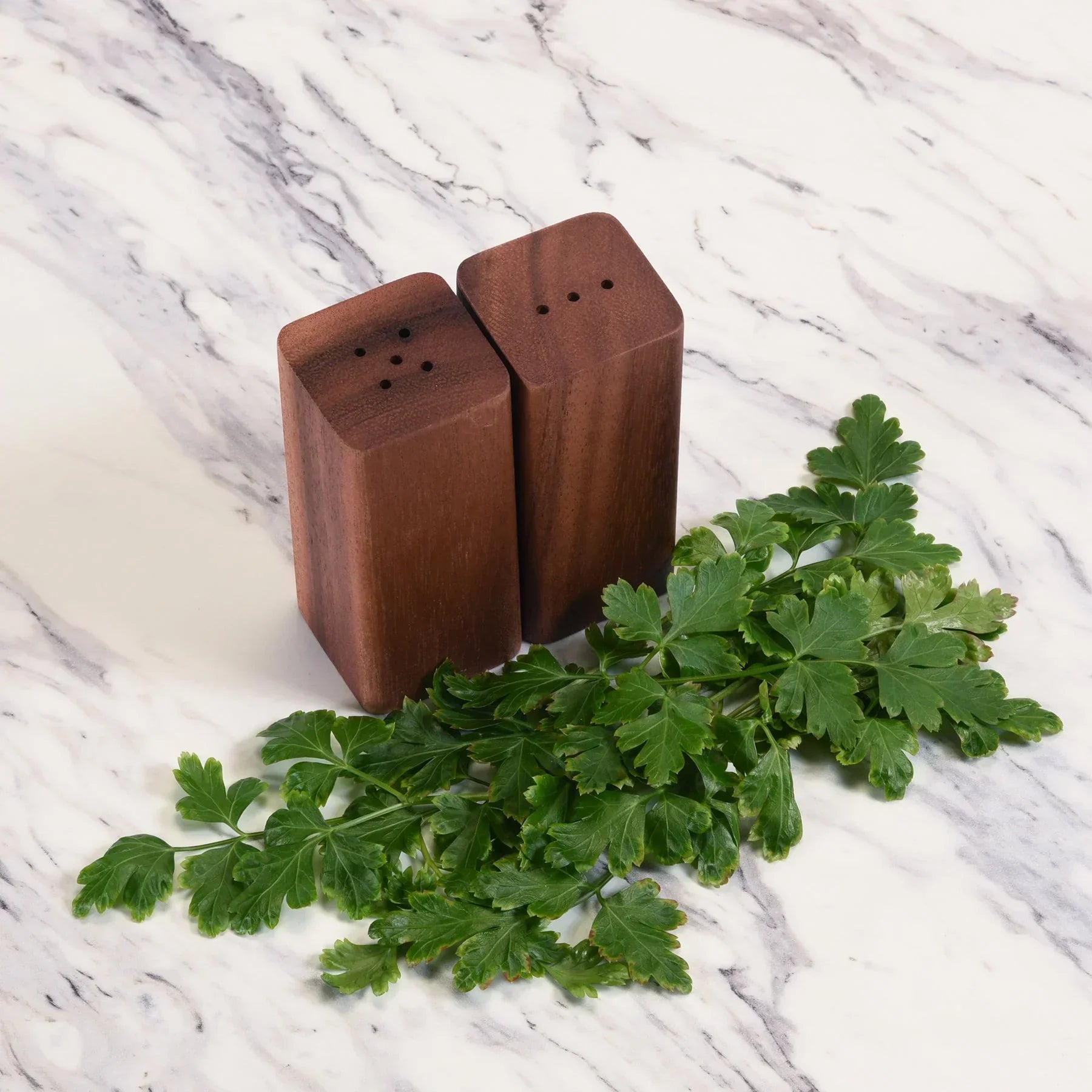 Salt & Pepper Shakers on an Acacia Wood Base