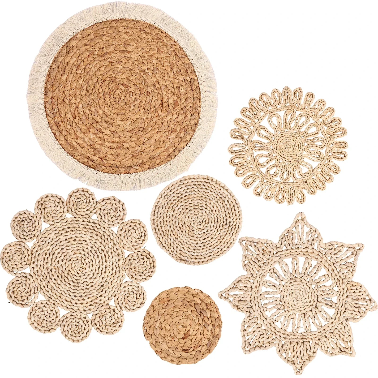 6Pcs Hanging Woven Wall Basket Set Handcrafted Corn Husk Baskets Decorative Woven Basket Wall Decor Rustic Wall Basket Decor Set - House Of Avana