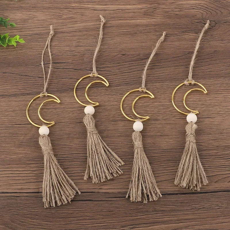 Ornament - Wooden Beads Moon Tassel Wall Decor