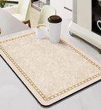 Decorative mat with floral pattern on a modern living room floor.