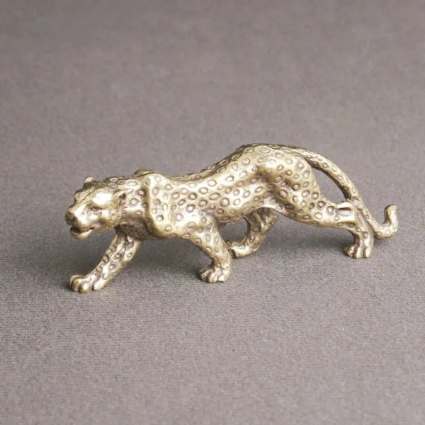 Retro Brass Miniature Leopard Figurine Tabletop - House Of Avana