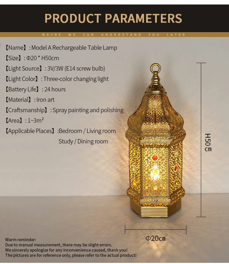 Table Lamp - Portable Iron Art Metal Long