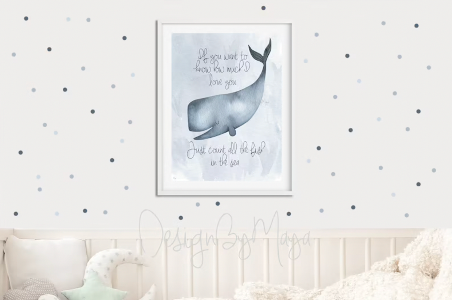 "Just Count All the Fish in the Sea" - Baby Ocean Whale Set - Luster Paper Nursery Wall Art Prints
