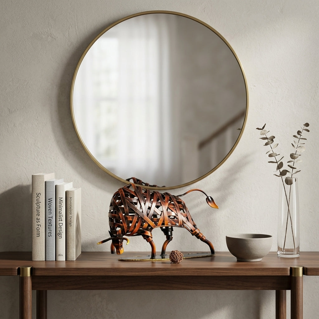 Woven Metal Bull Sculpture Modern Iron Art