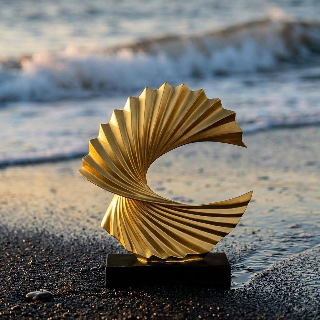 Modern Gold Wave Abstract Sculpture - Home Art Deco