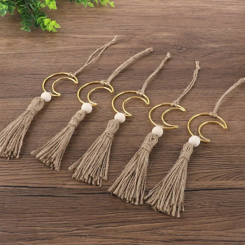 Ornament - Wooden Beads Moon Tassel Wall Decor
