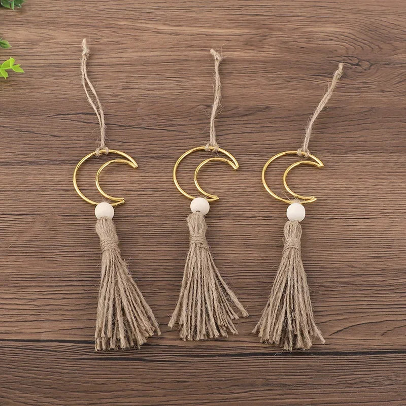 Ornament - Wooden Beads Moon Tassel Wall Decor