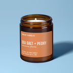 Sea Salt + Peony | Soy Wax Scented Candle, front view - House Of Avana