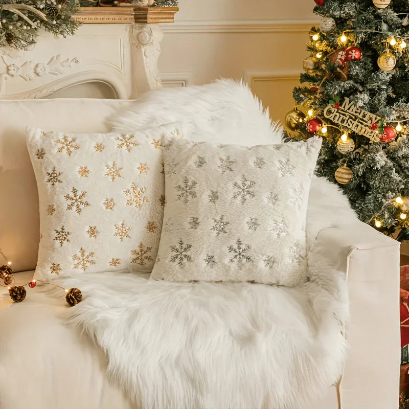 Christmas 2pcs Snowflake Pillow Cover Set, American Sequin Cushion Combo in Golden and Silvery for Sofa, Living Room & Bedroom Decorative Throw Pillsows Holiday Atmosphere Home Gift, Festive Seasonal Covers with Elegant Scand House Of Avana