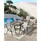Set Of 4 Patio Dining Chairs, Stackable Outdoor All-Weather Aluminum Frame Chairs With Backrest For Indoor, Lawn, Deck, Poolside, Porch Furniture House Of Avana