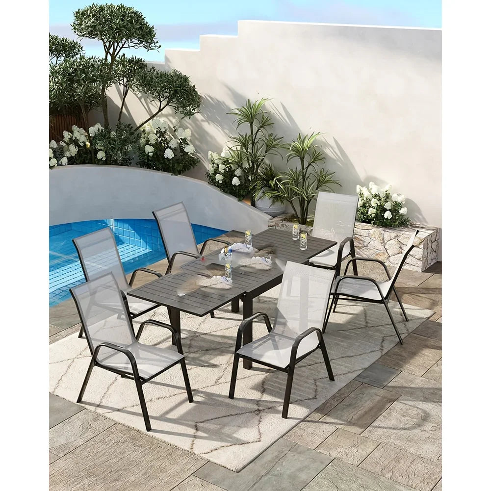 Set Of 4 Patio Dining Chairs, Stackable Outdoor All-Weather Aluminum Frame Chairs With Backrest For Indoor, Lawn, Deck, Poolside, Porch Furniture House Of Avana