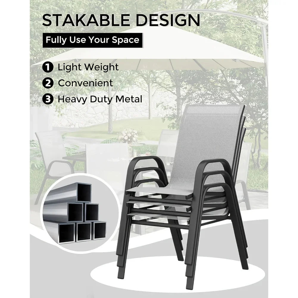 Set Of 4 Patio Dining Chairs, Stackable Outdoor All-Weather Aluminum Frame Chairs With Backrest For Indoor, Lawn, Deck, Poolside, Porch Furniture House Of Avana