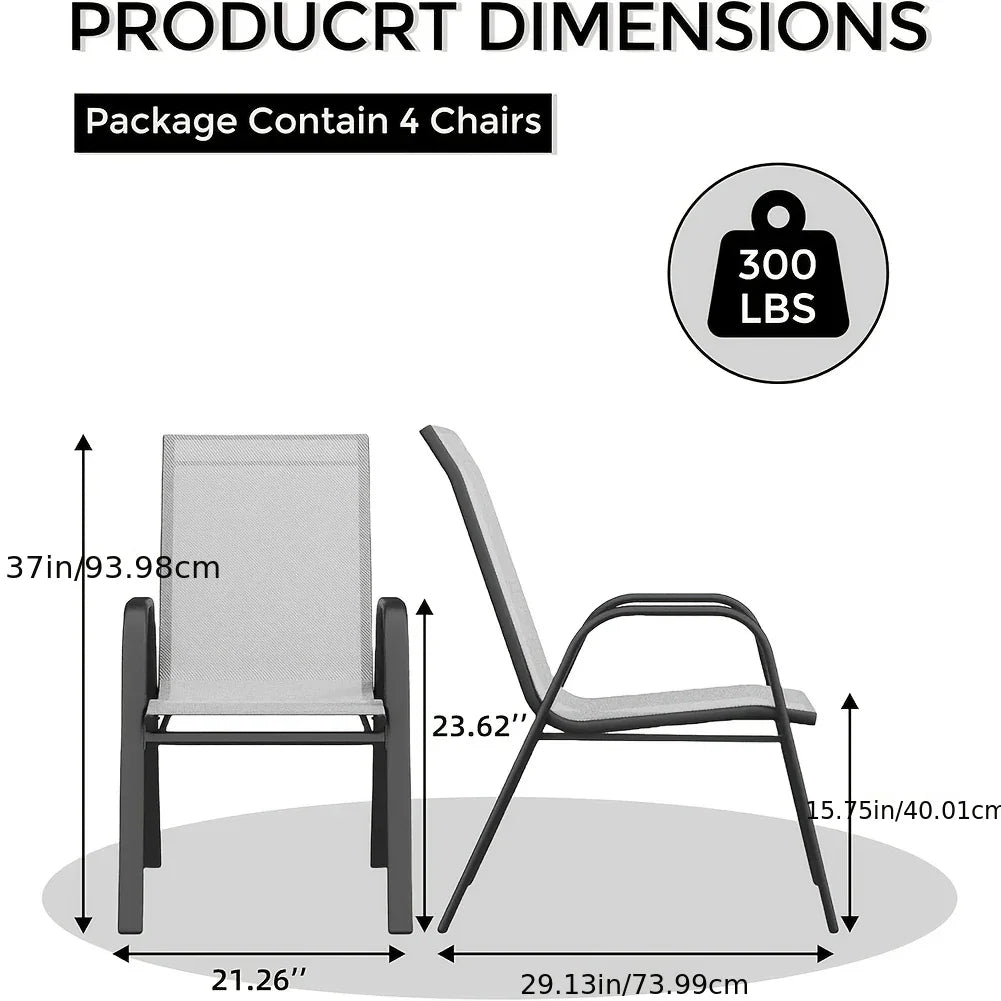 Set Of 4 Patio Dining Chairs, Stackable Outdoor All-Weather Aluminum Frame Chairs With Backrest For Indoor, Lawn, Deck, Poolside, Porch Furniture House Of Avana