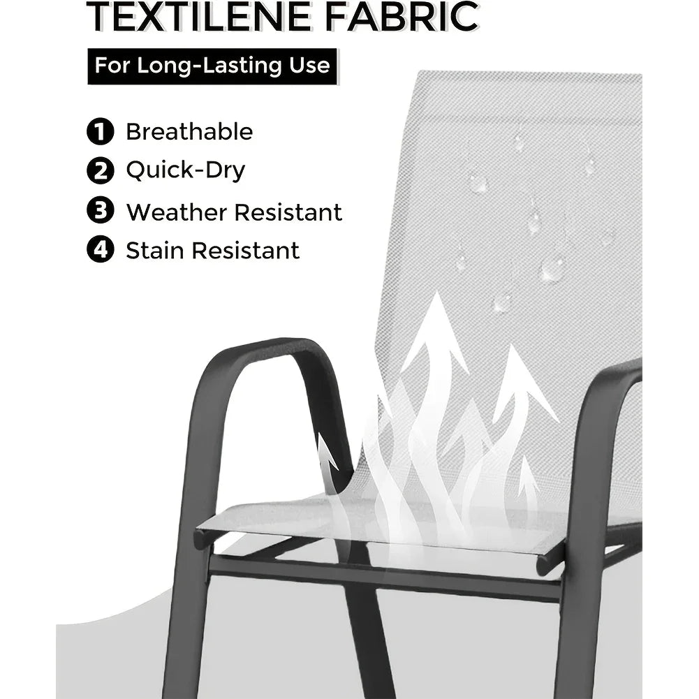 Set Of 4 Patio Dining Chairs, Stackable Outdoor All-Weather Aluminum Frame Chairs With Backrest For Indoor, Lawn, Deck, Poolside, Porch Furniture House Of Avana