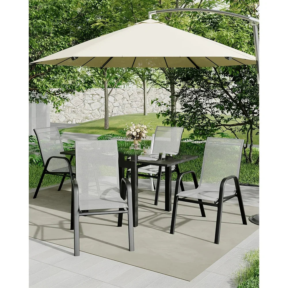Set Of 4 Patio Dining Chairs, Stackable Outdoor All-Weather Aluminum Frame Chairs With Backrest For Indoor, Lawn, Deck, Poolside, Porch Furniture House Of Avana