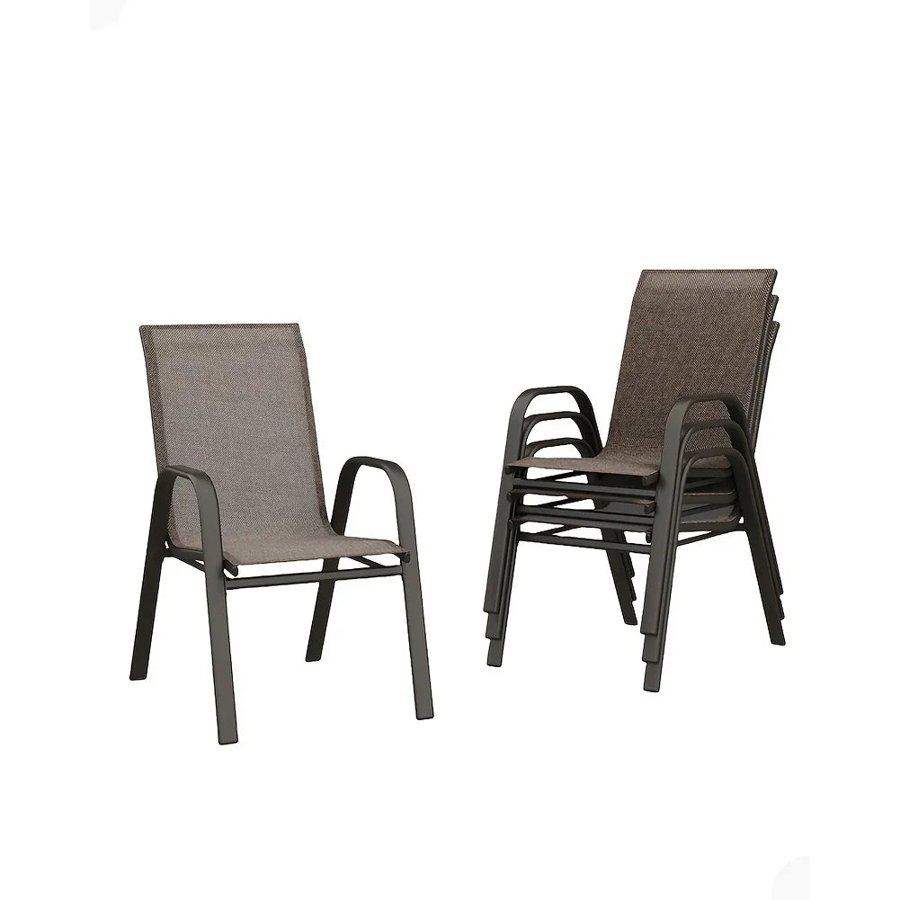 Set Of 4 Patio Dining Chairs, Stackable Outdoor All-Weather Aluminum Frame Chairs With Backrest For Indoor, Lawn, Deck, Poolside, Porch Furniture House Of Avana