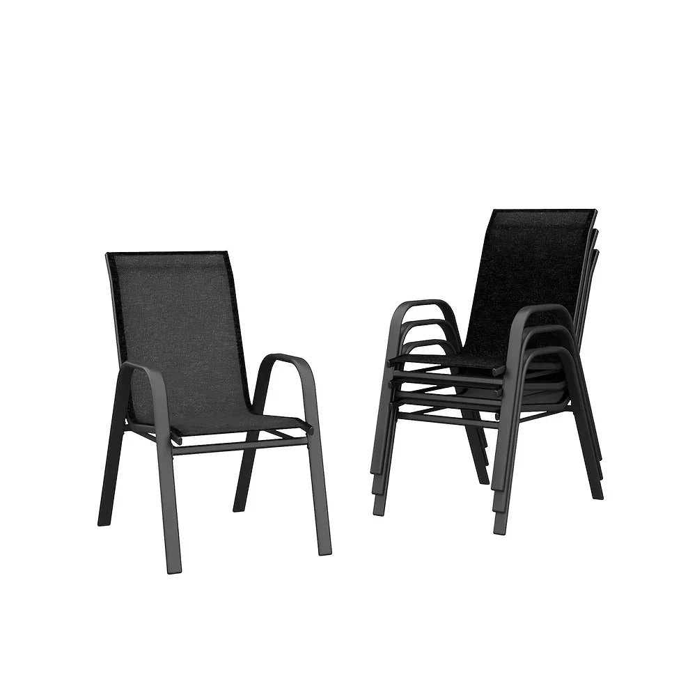 Set Of 4 Patio Dining Chairs, Stackable Outdoor All-Weather Aluminum Frame Chairs With Backrest For Indoor, Lawn, Deck, Poolside, Porch Furniture House Of Avana