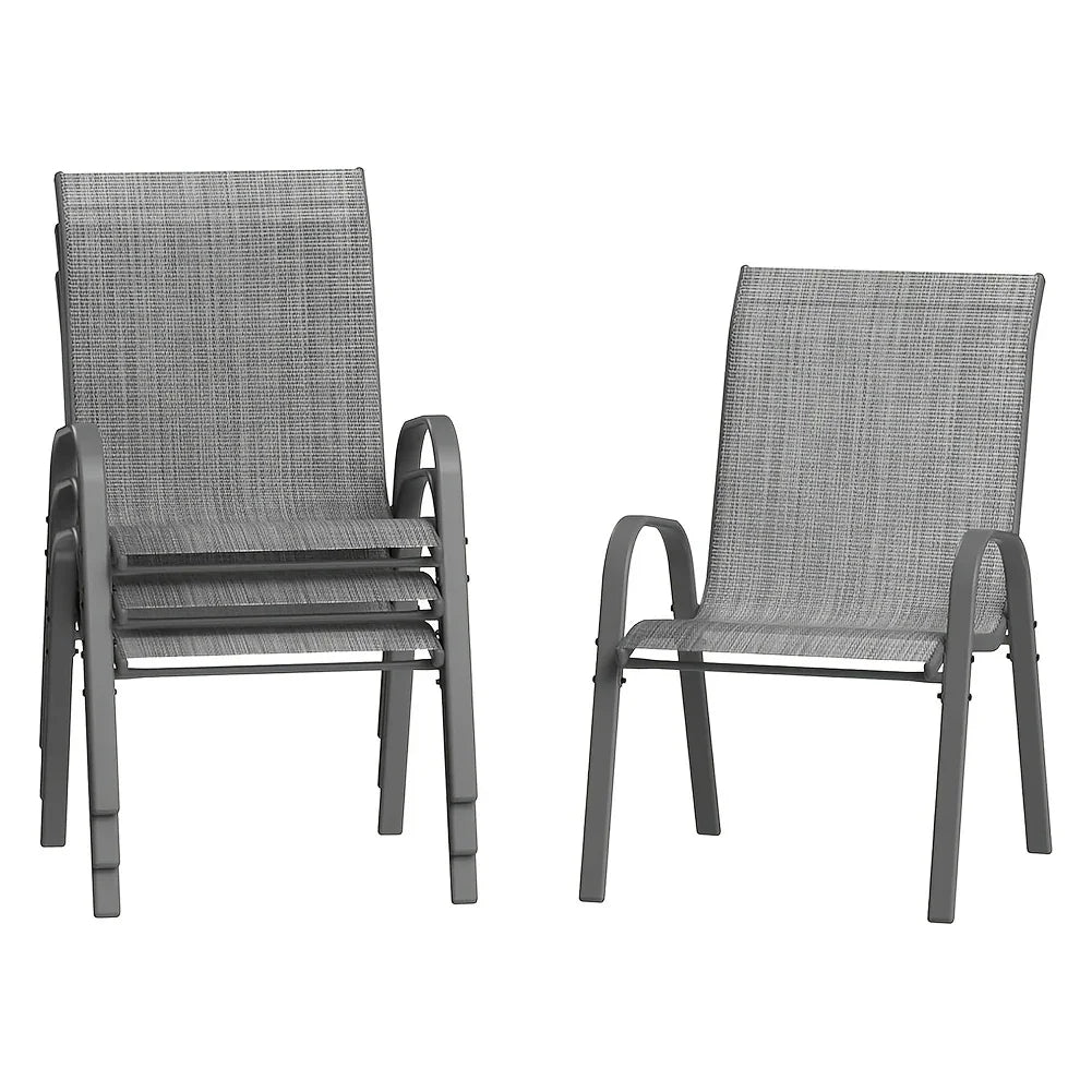 Set Of 4 Patio Dining Chairs, Stackable Outdoor All-Weather Aluminum Frame Chairs With Backrest For Indoor, Lawn, Deck, Poolside, Porch Furniture House Of Avana