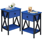 Set of 2 - 1 Drawer Nightstand in Dark Blue and Black