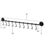 Set of 2 - Black Metal Wall Mounted Pot Rack with 20 Hanging Hooks