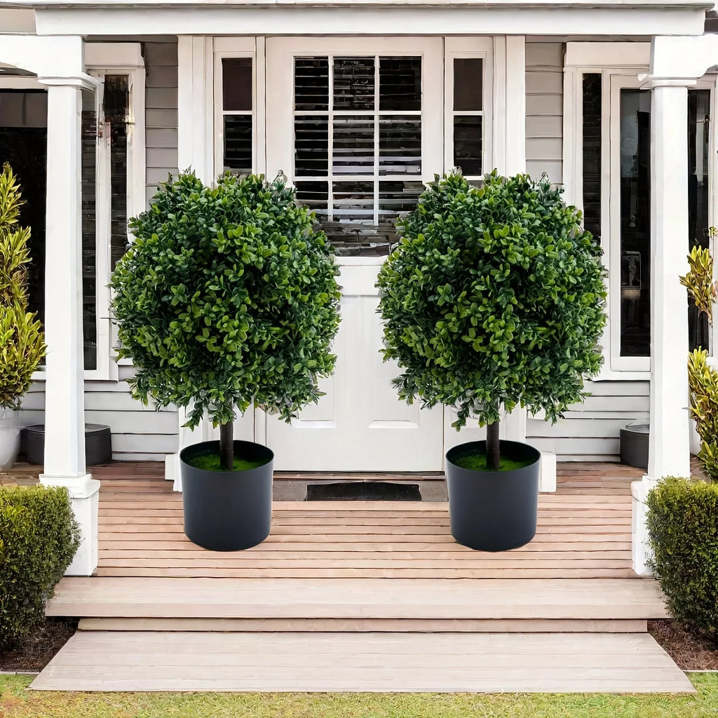 Set of 2 Realistic 50.8cm Artificial Boxwood Topiary Trees with Pots - Full Ball Shape Fake Shrubs, Faux Conical Trees for Indoor/Outdoor Use, Low-Maintenance Plastic Foliage (No Pruning) - Christmas, Garden & Decor House Of Avana