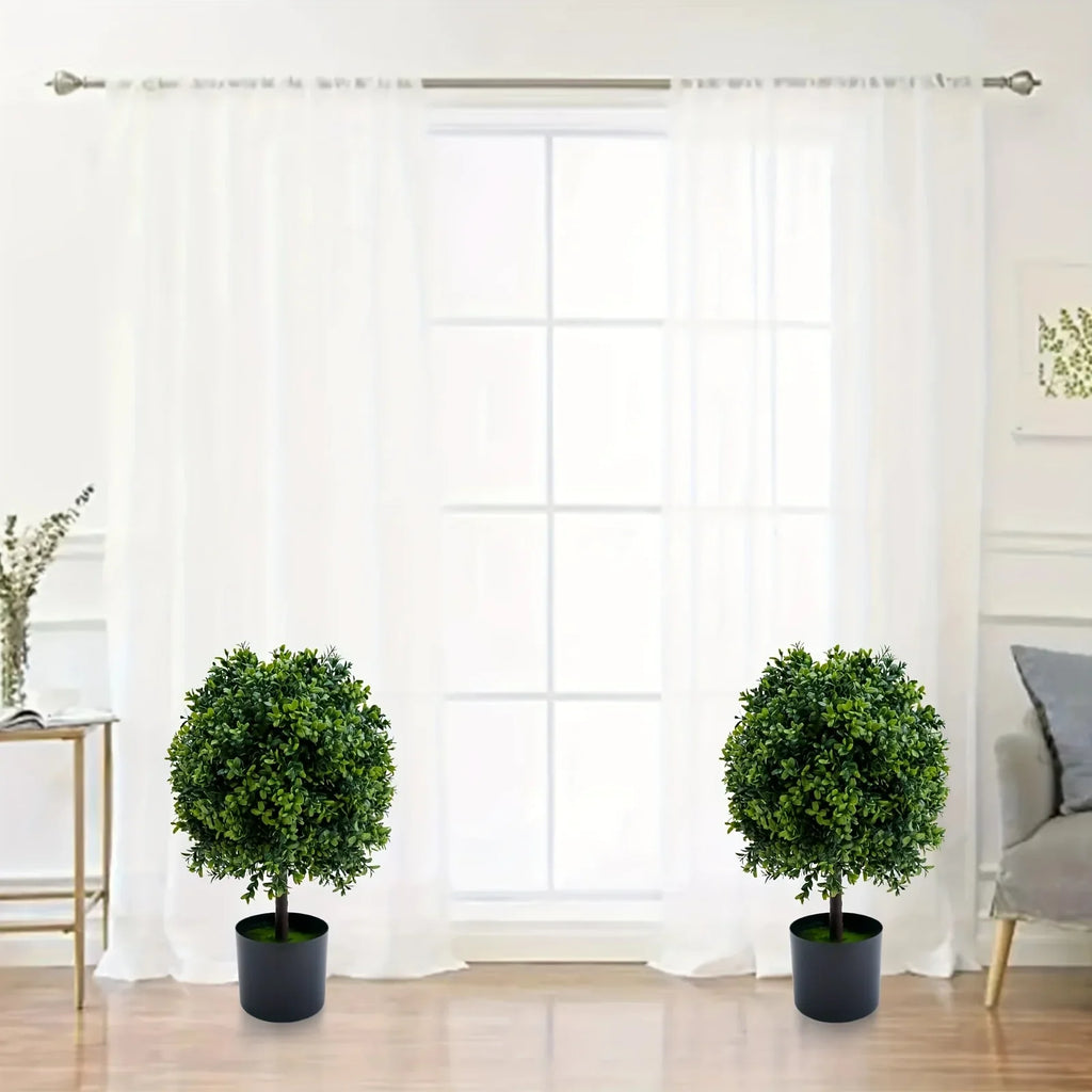 Set of 2 Realistic 50.8cm Artificial Boxwood Topiary Trees with Pots - Full Ball Shape Fake Shrubs, Faux Conical Trees for Indoor/Outdoor Use, Low-Maintenance Plastic Foliage (No Pruning) - Christmas, Garden & Decor House Of Avana