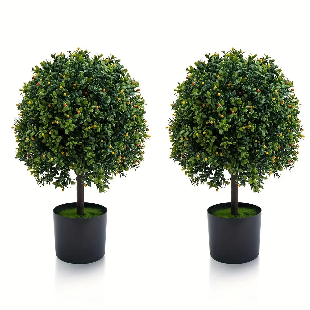 Set of 2 Realistic 50.8cm Artificial Boxwood Topiary Trees with Pots - Full Ball Shape Fake Shrubs, Faux Conical Trees for Indoor/Outdoor Use, Low-Maintenance Plastic Foliage (No Pruning) - Christmas, Garden & Decor House Of Avana