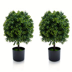Set of 2 Realistic 50.8cm Artificial Boxwood Topiary Trees with Pots - Full Ball Shape Fake Shrubs, Faux Conical Trees for Indoor/Outdoor Use, Low-Maintenance Plastic Foliage (No Pruning) - Christmas, Garden & Decor House Of Avana
