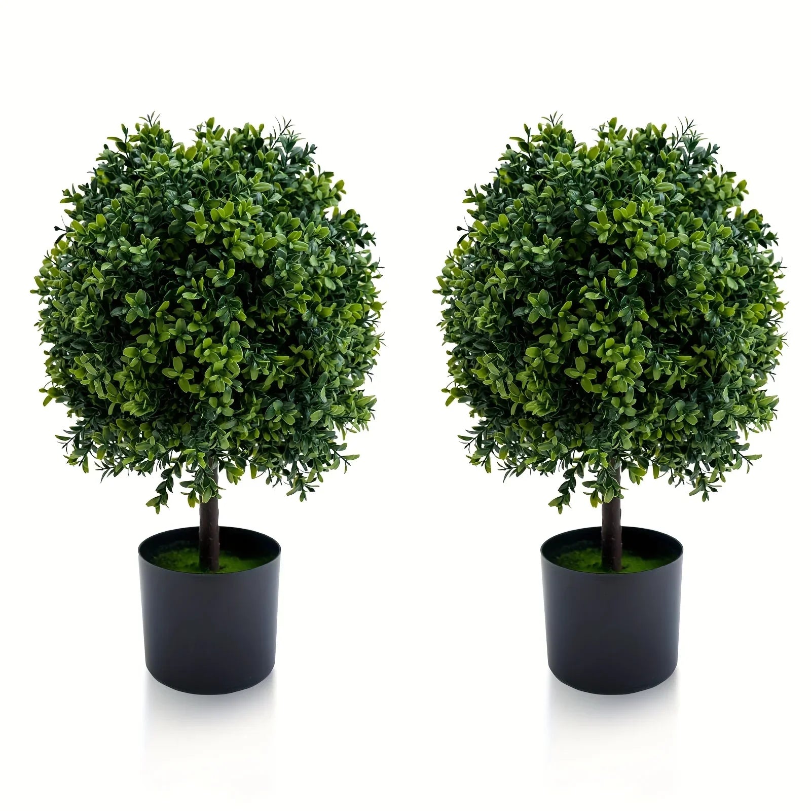 Set of 2 Realistic 50.8cm Artificial Boxwood Topiary Trees with Pots - Full Ball Shape Fake Shrubs, Faux Conical Trees for Indoor/Outdoor Use, Low-Maintenance Plastic Foliage (No Pruning) - Christmas, Garden & Decor House Of Avana