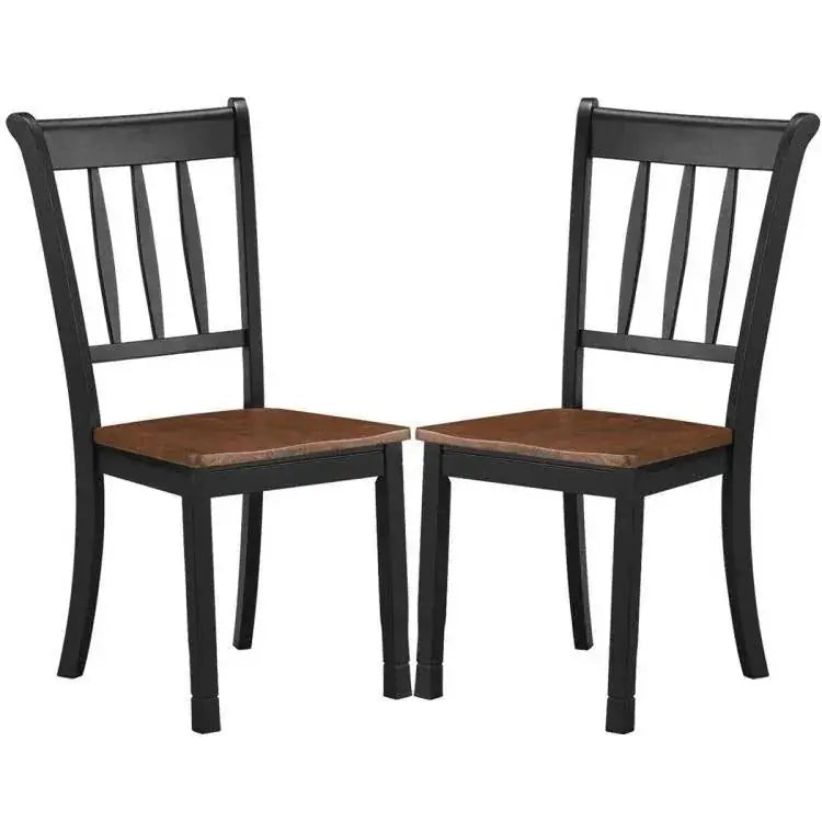 Set of 2 Solid Wood Black Mission Style Armless Dining Chairs with Brown Seat