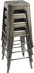 Set of 4 - 24-in. Indoor/Outdoor Backless Stacking Gunmetal Grey Metal Barstools