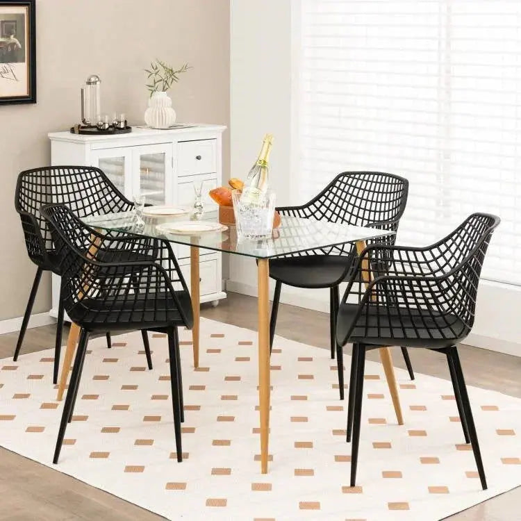 Set of 4 Mid-Century Modern Black Mesh Dining Chair with Ergonomic Backrest