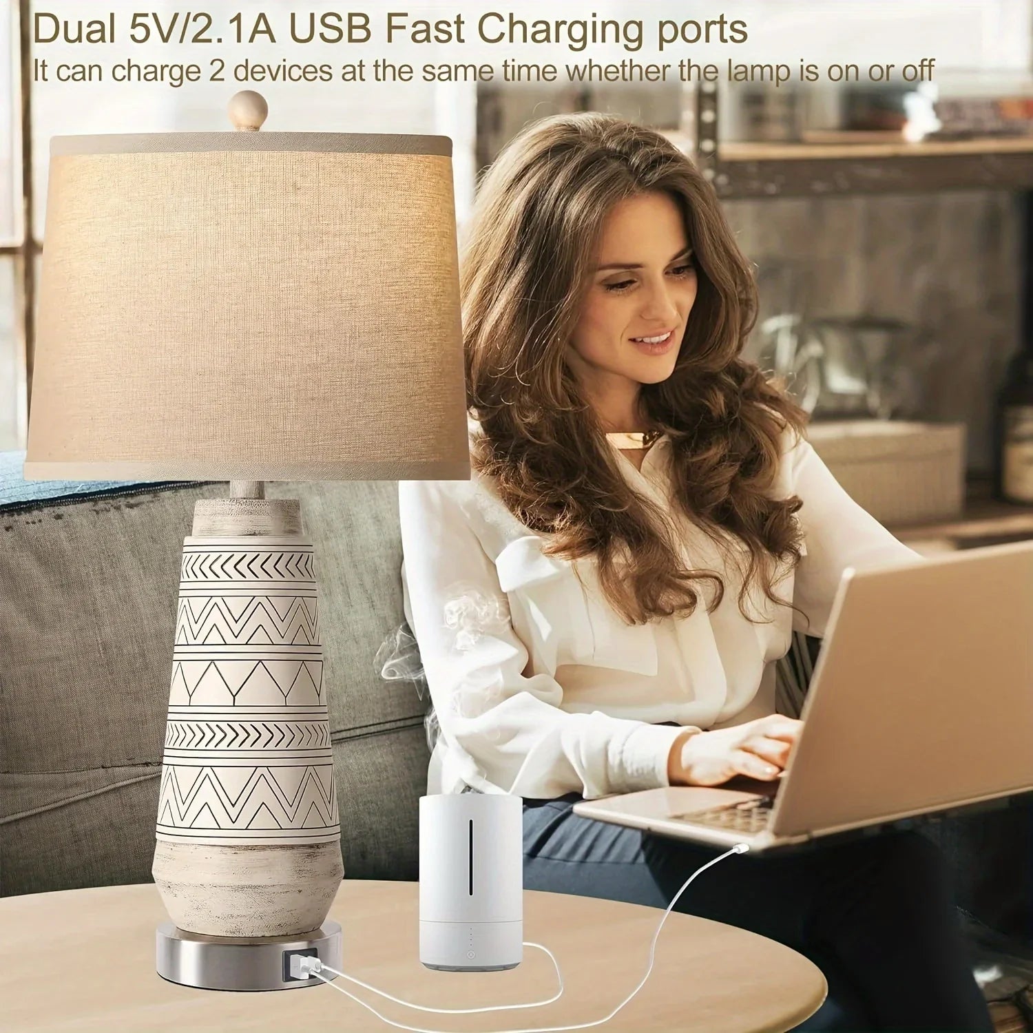 Set of 2 Farmhouse Table Lamps with Touch Control - House Of Avana