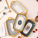 Set of 4 Hand-Painted Creative Ceramic Plates with Handles House Of Avana