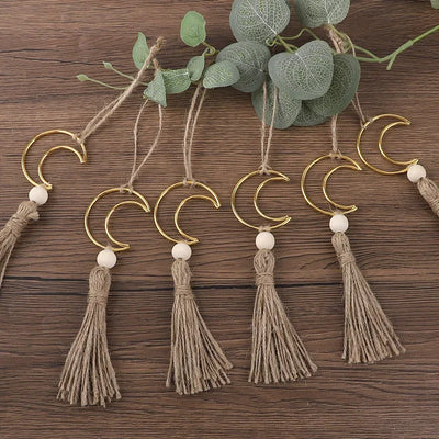 Ornament - Wooden Beads Moon Tassel Wall Decor