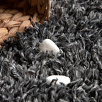 Shag Rug Dark Gray with Diamond Pattern Scandi Design, side view - House Of Avana