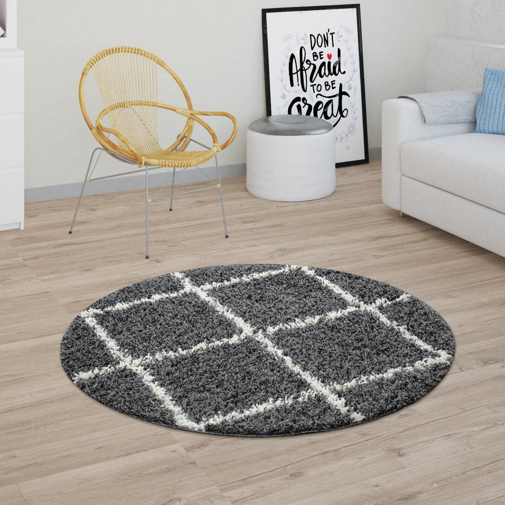 Shag Rug Dark Gray with Diamond Pattern Scandi Design, lifestyle image - House Of Avana