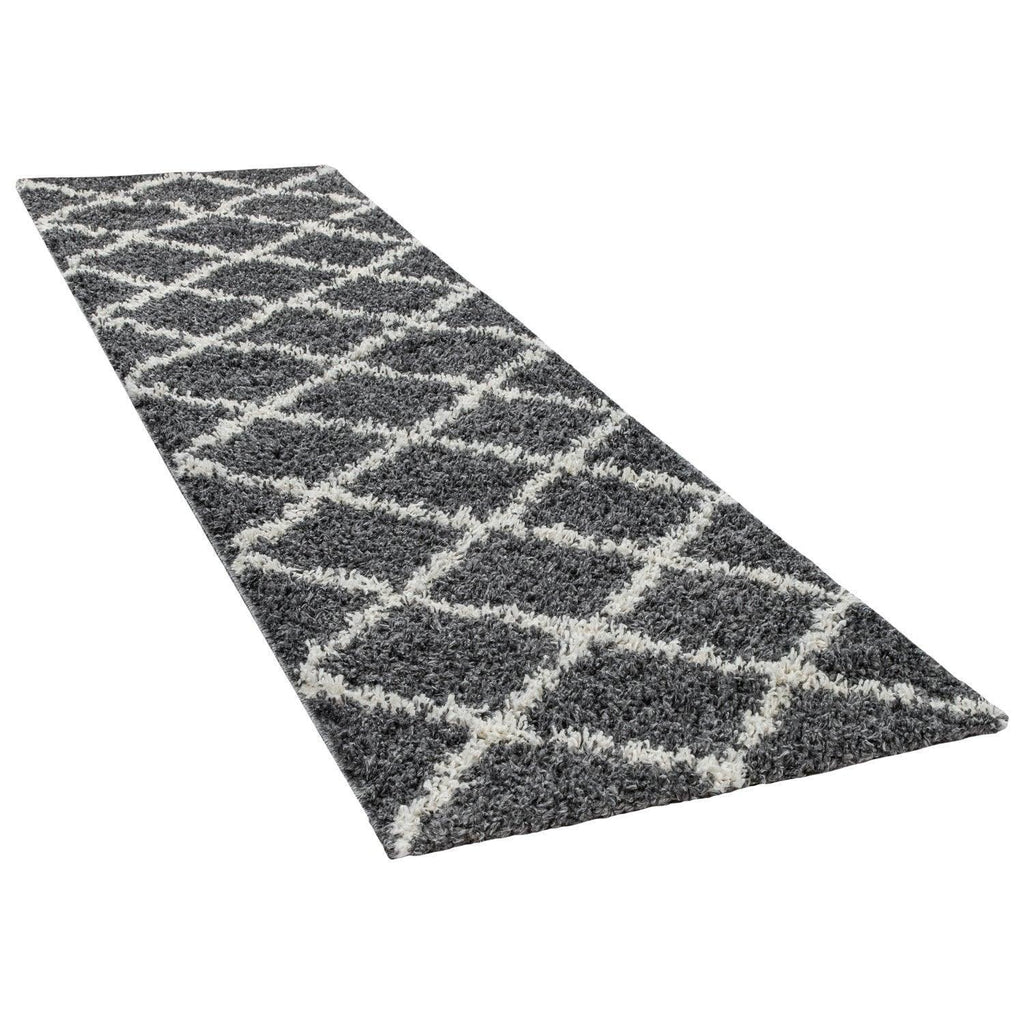 Shag Rug Dark Gray with Diamond Pattern Scandi Design, top view - House Of Avana