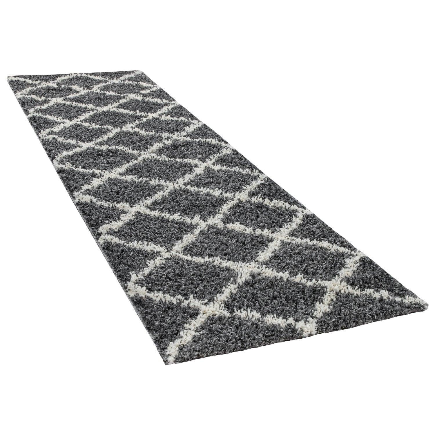 Shag Rug Dark Gray with Diamond Pattern Scandi Design, top view - House Of Avana