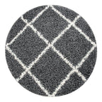 Shag Rug Dark Gray with Diamond Pattern Scandi Design, angled view - House Of Avana