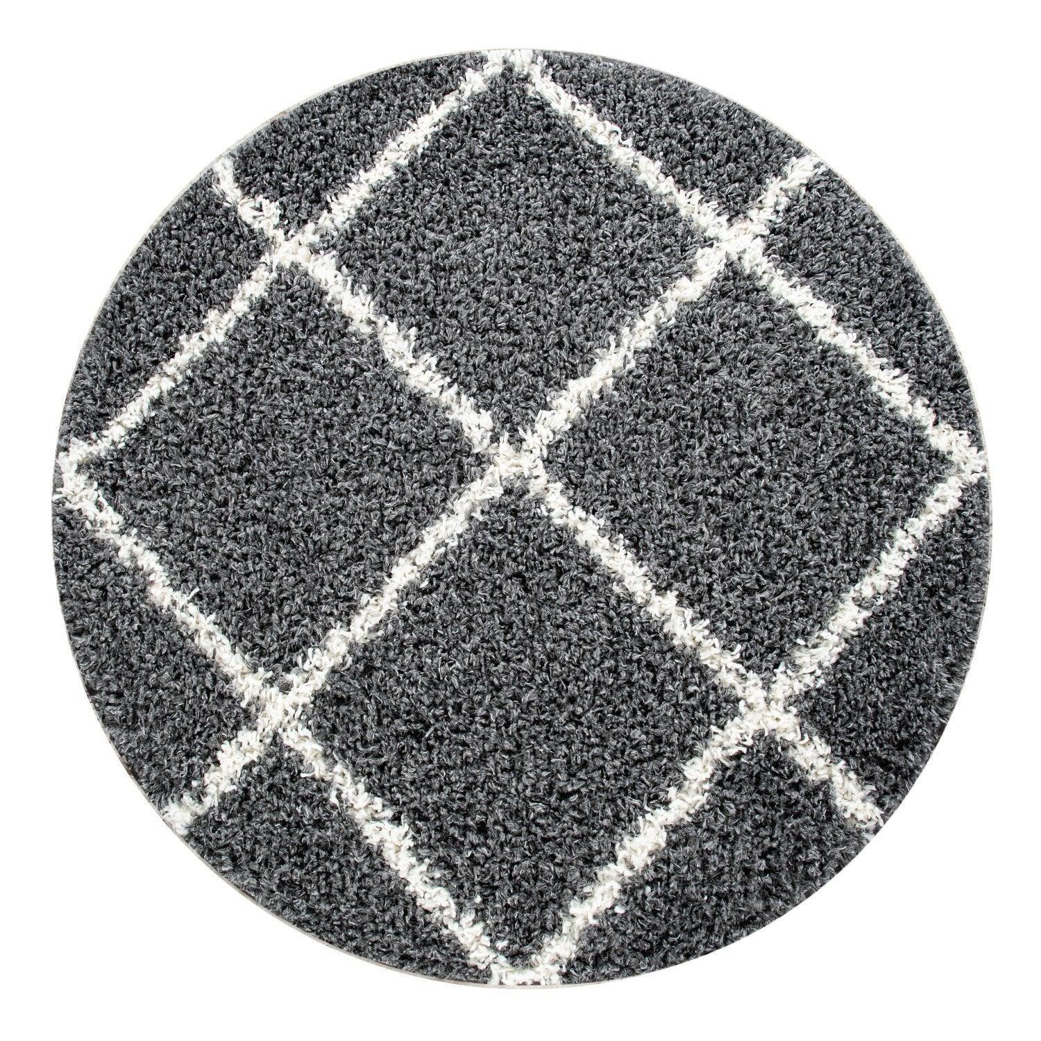 Shag Rug Dark Gray with Diamond Pattern Scandi Design, angled view - House Of Avana