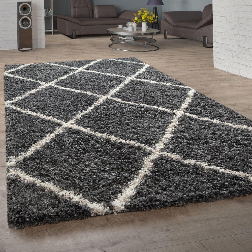 Shag Rug Dark Gray with Diamond Pattern Scandi Design, front view - House Of Avana