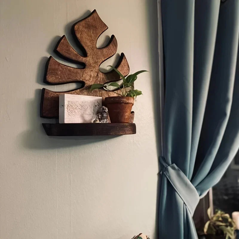 Shelf - Floating Wooden Leaf Design, angled view - House Of Avana [[SKU:HOA-KAC-022]]