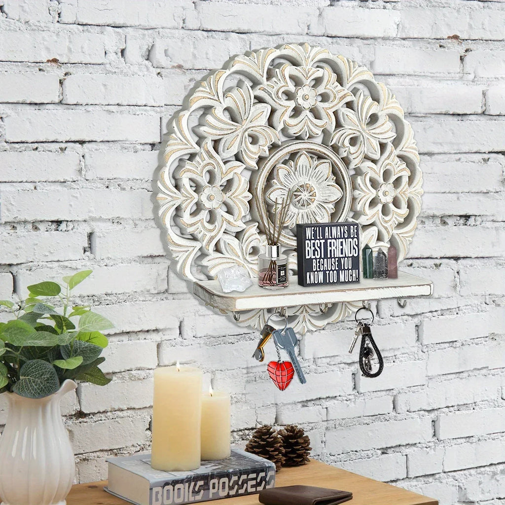 Shelf - Rustic Whitewashed Wood Wall, close-up view - House Of Avana