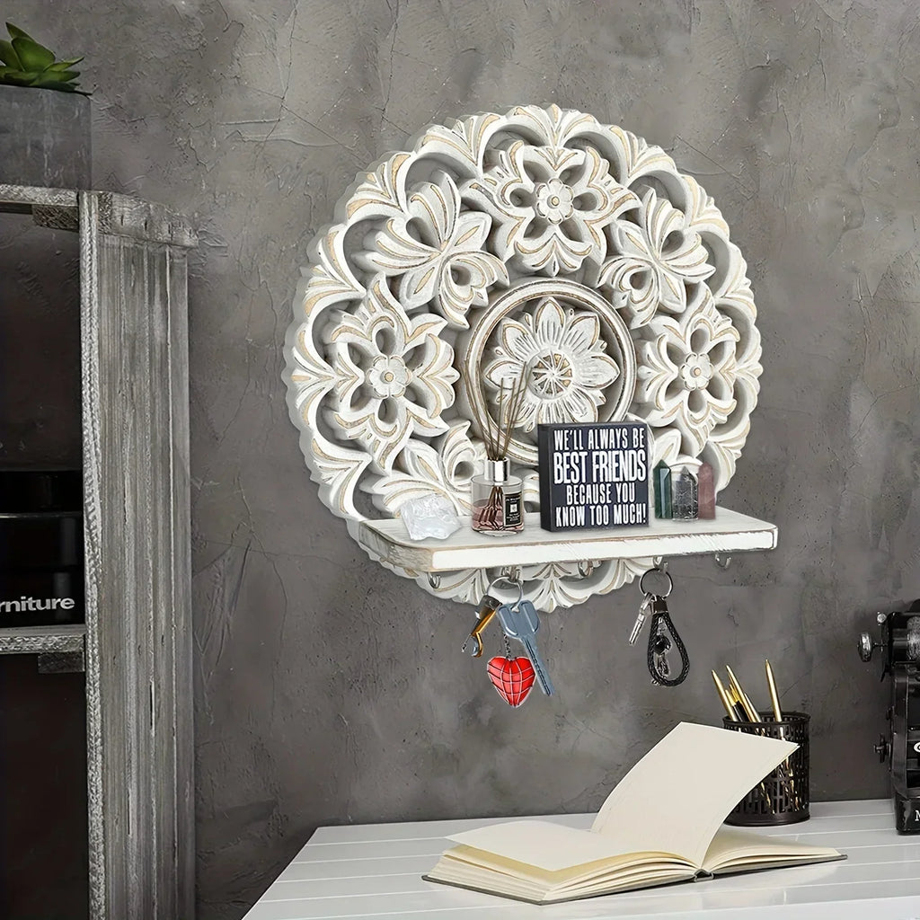 Shelf - Rustic Whitewashed Wood Wall, back view - House Of Avana