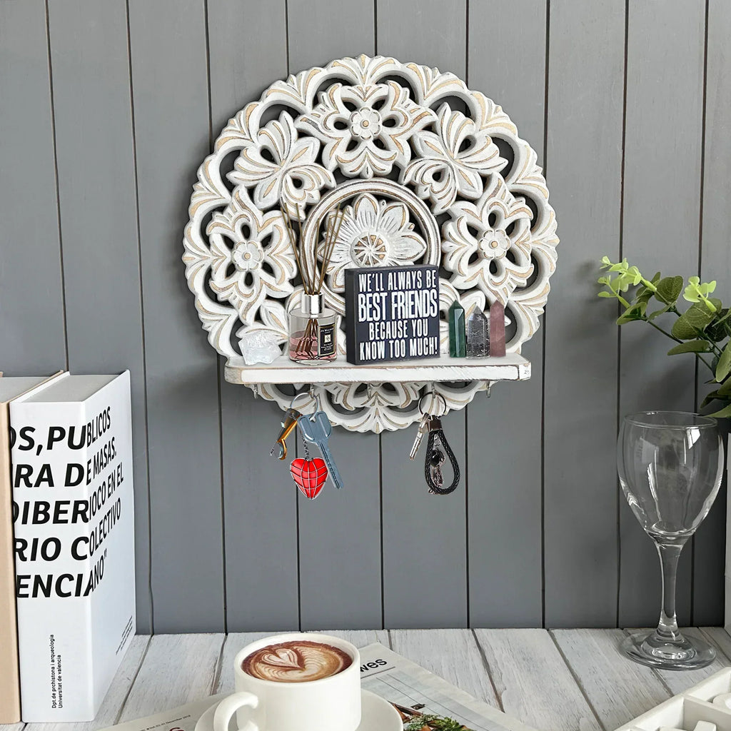 Shelf - Rustic Whitewashed Wood Wall, angled view - House Of Avana