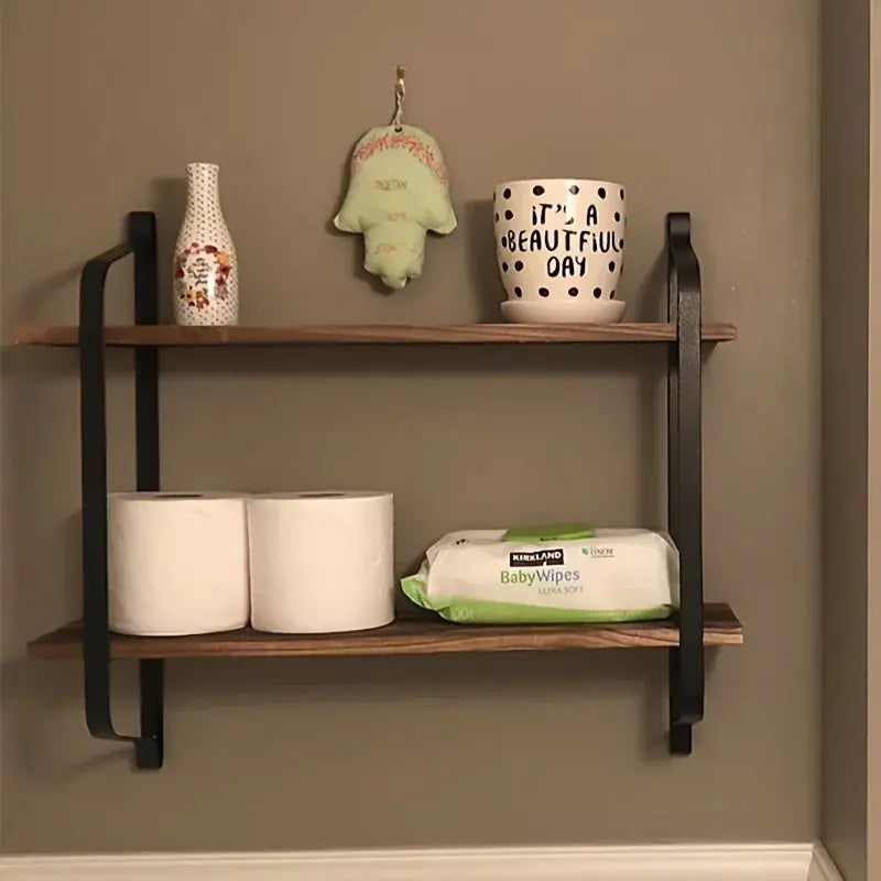 Shelves - Dual Layer Wooden Wall, top view - House Of Avana [[SKU:HOA-DSH-011]]