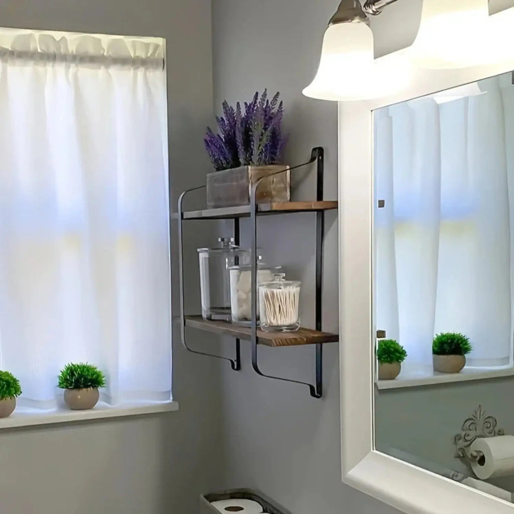 Shelves - Dual Layer Wooden Wall, angled view - House Of Avana